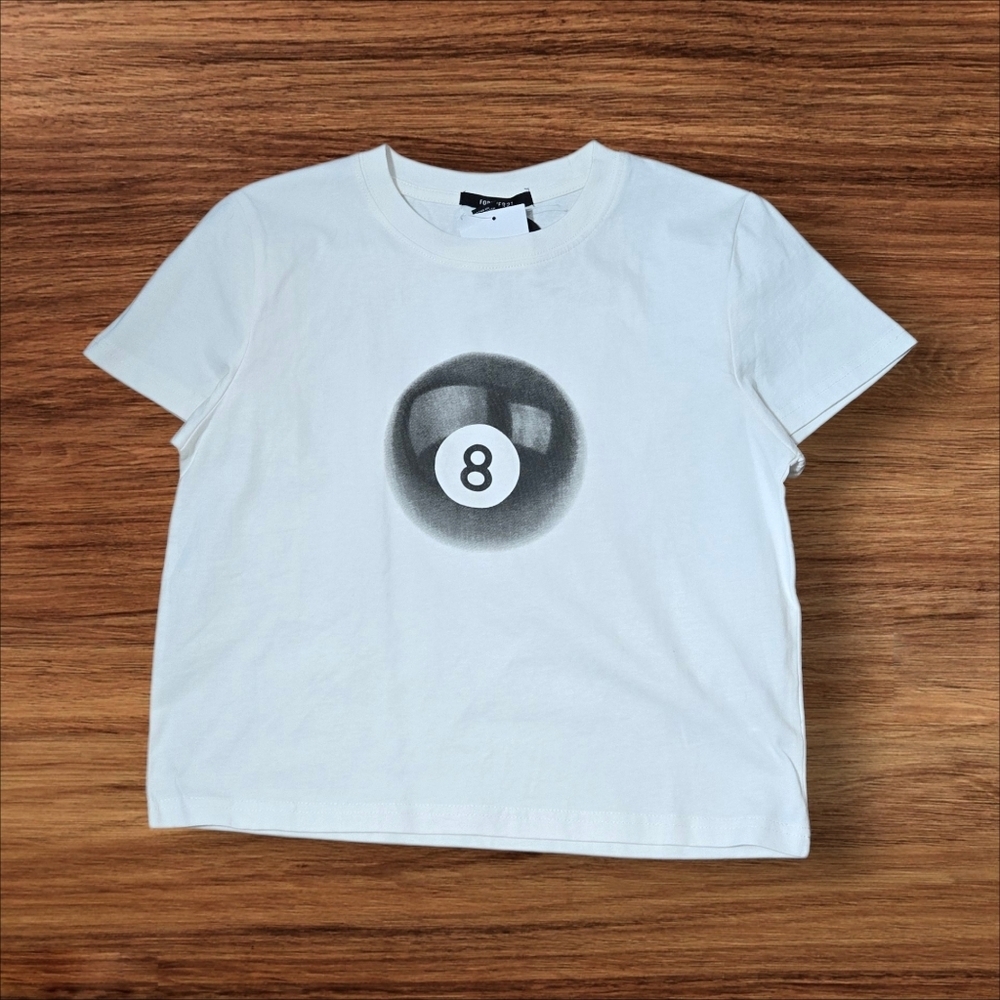 Forever 21  White Cropped 8 Ball Tee Shirt NWT